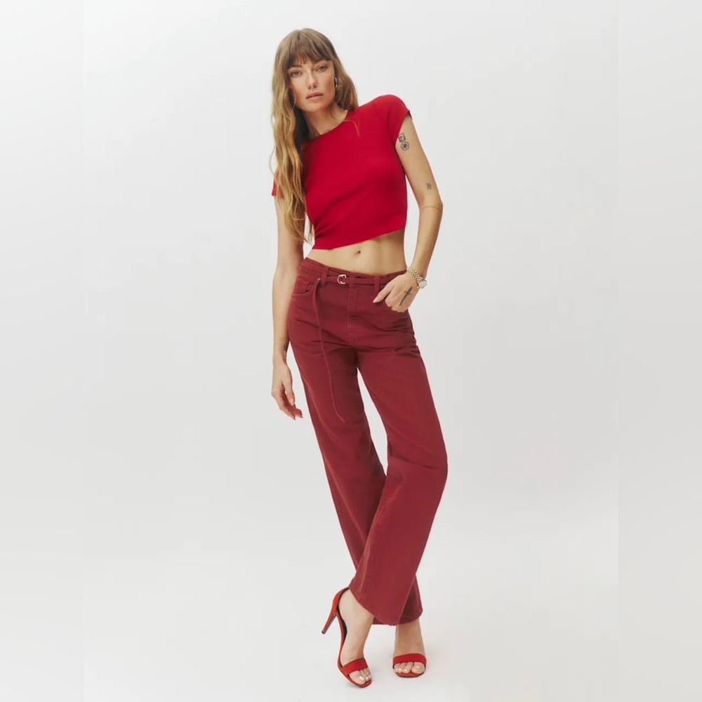 Reformation Val Belted Mid Rise Straight Jeans